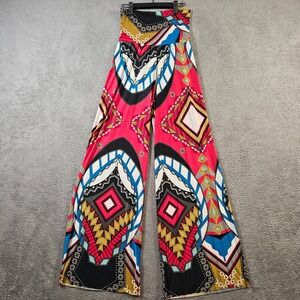 Uptown Geometric Tribal Print High Waisted Wide Leg Palazzo Pants Red Blue Black
